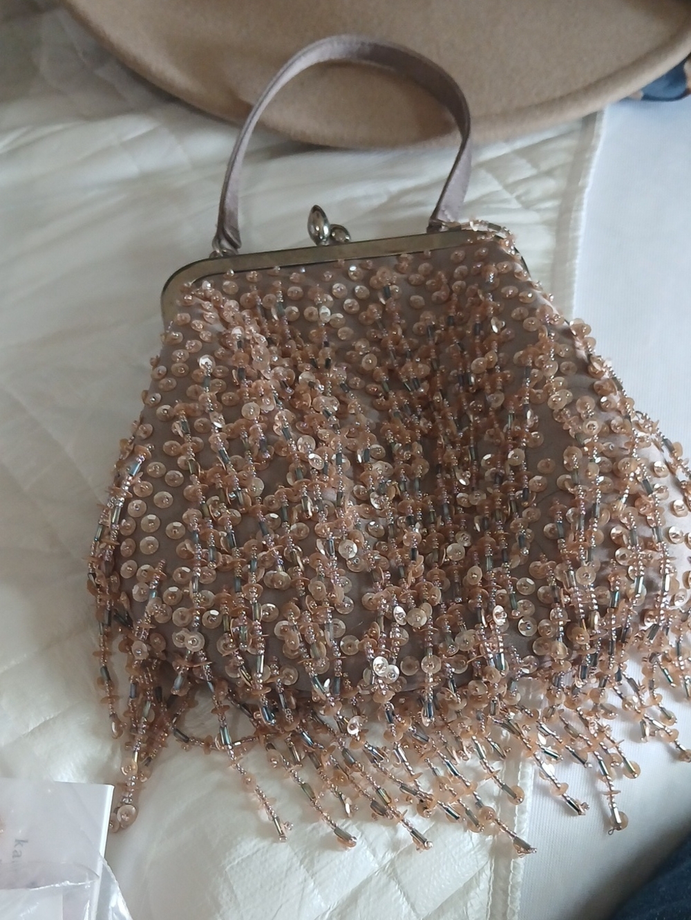 NINE WEST Beaded Taupe Evening Handbag NWOT Final Price